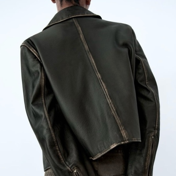 ~ SOLD 📦 New!! ZARA Distressed Cropped Genuine Leather Jacket - Picture 5 of 10